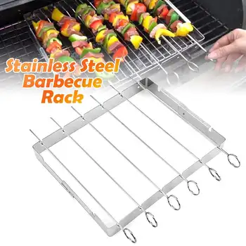 

Barbecue Forks Outdoor Flat Durable Superior Tool Reusable Grilling Stainless Steel Sticks Simple Rack Included BBQ Skewers