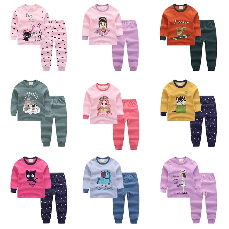 

2pcs/set Children's Girls Boys Cotton Full Sleeve Cotton Boys Sleepwears Kids Airplane Pyjamas Children Babys Girls Pajamas