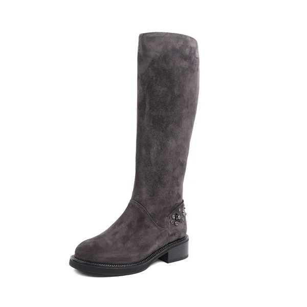 Grey Kid Suede SOPHITINA/теплые женские ботинки из высококачественной натуральной кожи; удобная обувь с круглым носком на квадратном каблуке; Новые однотонные ботинки на молнии; SC431 - Цвет: Grey Kid Suede
