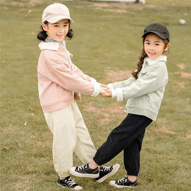 Вельветовые свободные штаны-шаровары Черного и бежевого цвета для девочек-подростков от 4 до 14 лет Детские Модные брюки для девочек на осень и зиму