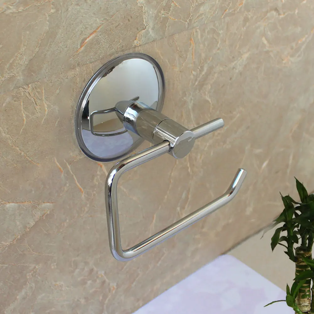 Suction Cup Rack Toilet No Drilling Silver Stainless Steel Wall Mount Bathroom Roll Paper Holder Kitchen Rustproof Hotel Durable