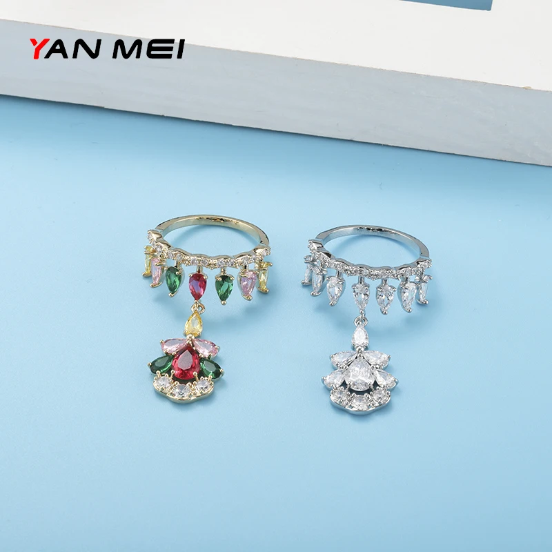 

Avant-garde Double-layer Ring Petal Hanging Two Part Ring Gothic Wedding Indian Jewelry Luxury Engagement Ring Jewelry Wholesale
