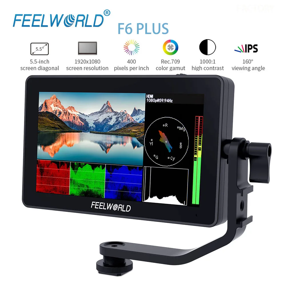 FEELWORLD F6 PLUS 4K HDMI Monitor 5.5 Inch DSLR 3D LUT Touch Screen on Camera Field Monitor IPS FHD 1920x1080 Video Focus Assist