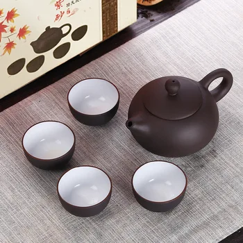 

EMBED LIFE Portable Teapot Set Mading of Purple Sand Ceramic With 4 Cups&1 Pot Suitable For Home Office Drinkware Chines Tea Set