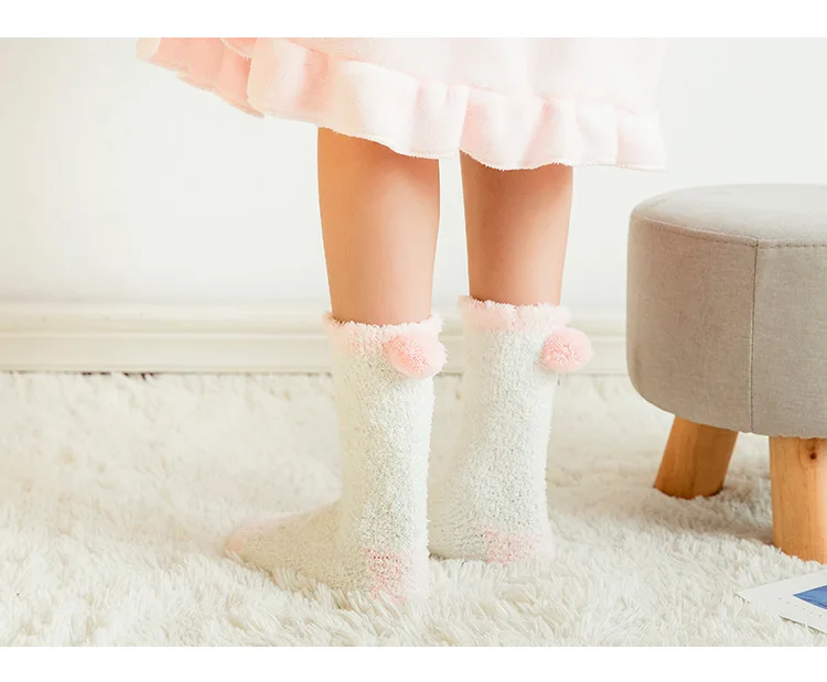 4 пары полосатых милых толстых теплых махровых носков женские Kawaii зимние носки-тапочки цветные дышащие мягкие корейские забавные носки розовые