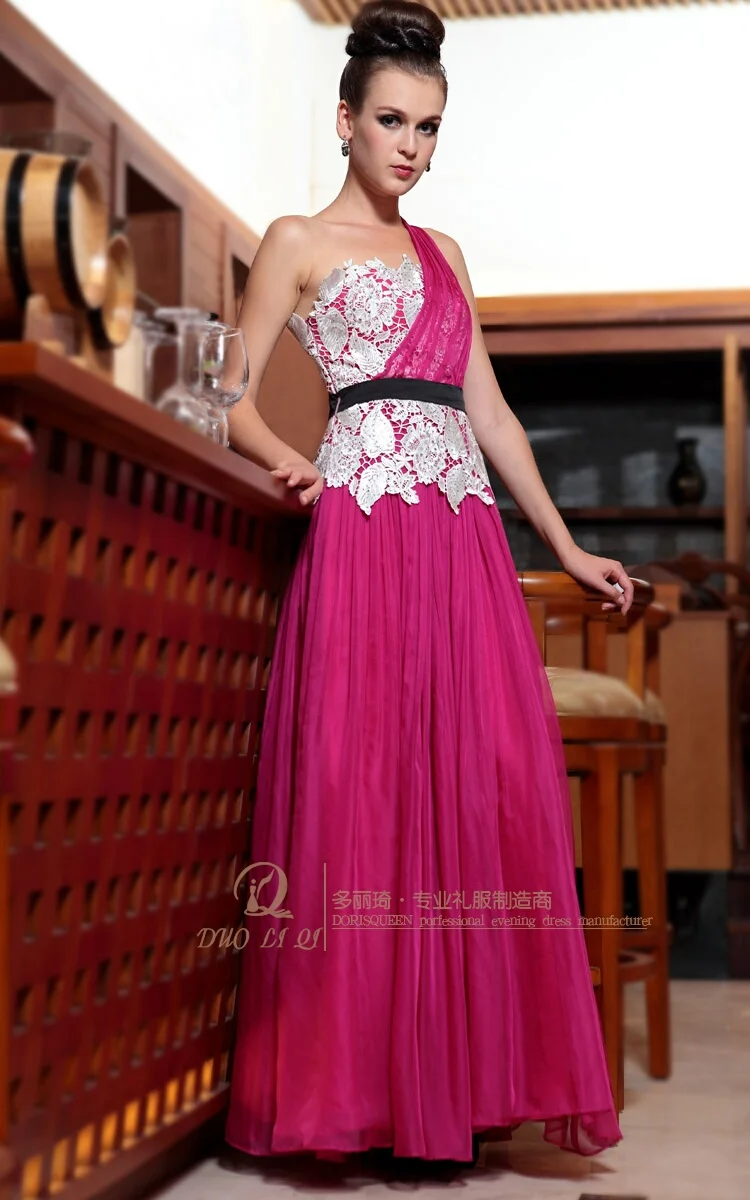 Новое платье на одно плечо vestido de noiva буддистское качественное официальное элегантное Красное Кружевное платье ярко-розовое платье подружки невесты
