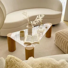 Nordic Style Triangle Round Corner Wooden Transparent Coffee Table Modern Minimalist Living Room Acrylic Creative Design Table