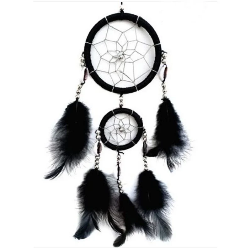 Handmade Black Dream Catcher Circular Net With Feathers Wall Hanging Decoration Ornament