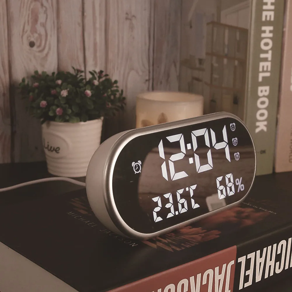Температура Дисплей светодиодный процессор с Подсветка электронные часы настольные часы зеркало цифровой будильник часы с режимом включения по таймеру настольные часы - Цвет: Белый