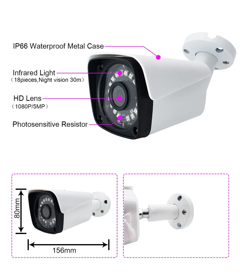 AHD HD камера наблюдения ночного видения 720 P/1080 P/5MP домашняя наружная Водонепроницаемая CCTV монитор объектив металлическая аналоговая цилиндрическая камера