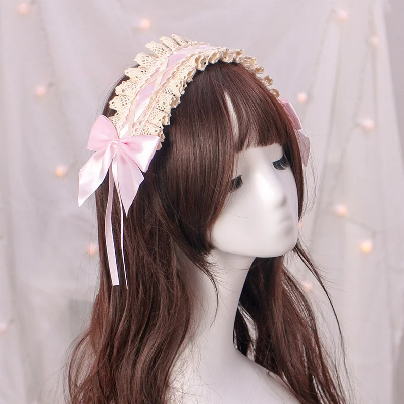 light pink Горячие Модные женские банты с кружевным ремешком для волос Головные уборы ленты бантики, аксессуары для волос подарок для девочек J9 - Цвет: light pink