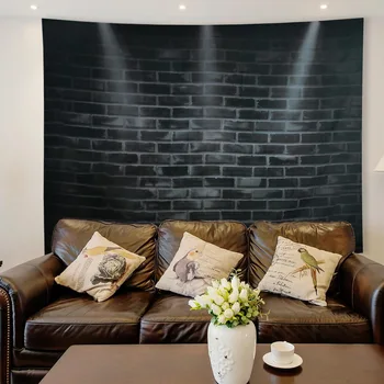 

Hot 1PC Light Black Brick Tapestry Architecture Art Print Polyester Black Tapestries Different Size Wall Living Room Decor