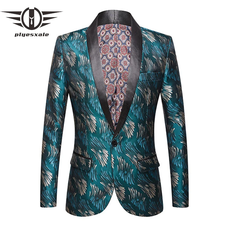 

Plyesxale Stylish Mens Jacquard Blazers Shawl Collar Casual Blazer Hombre Slim Fit DJ Prom Stage Party Dinner Blazer Male Q555