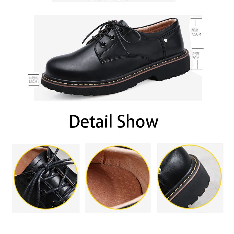 Women Oxford Shoes Leather Mary Jane Black Lolita Flats Fur Loafers Teen Girls School Big Size 43