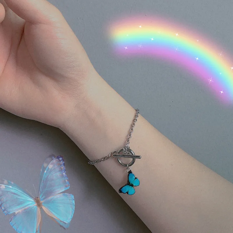 Romantic Cute Butterfly Bracelet For Women One Word Buckle Braclets Ladies Fashion Vintage Brand Jewelry Silvery Bracelets | Украшения и