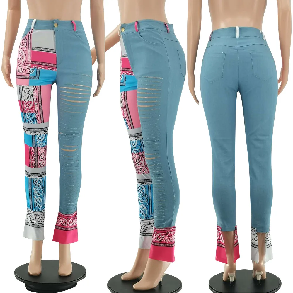 Paisley Bandana Print Women Jeans 