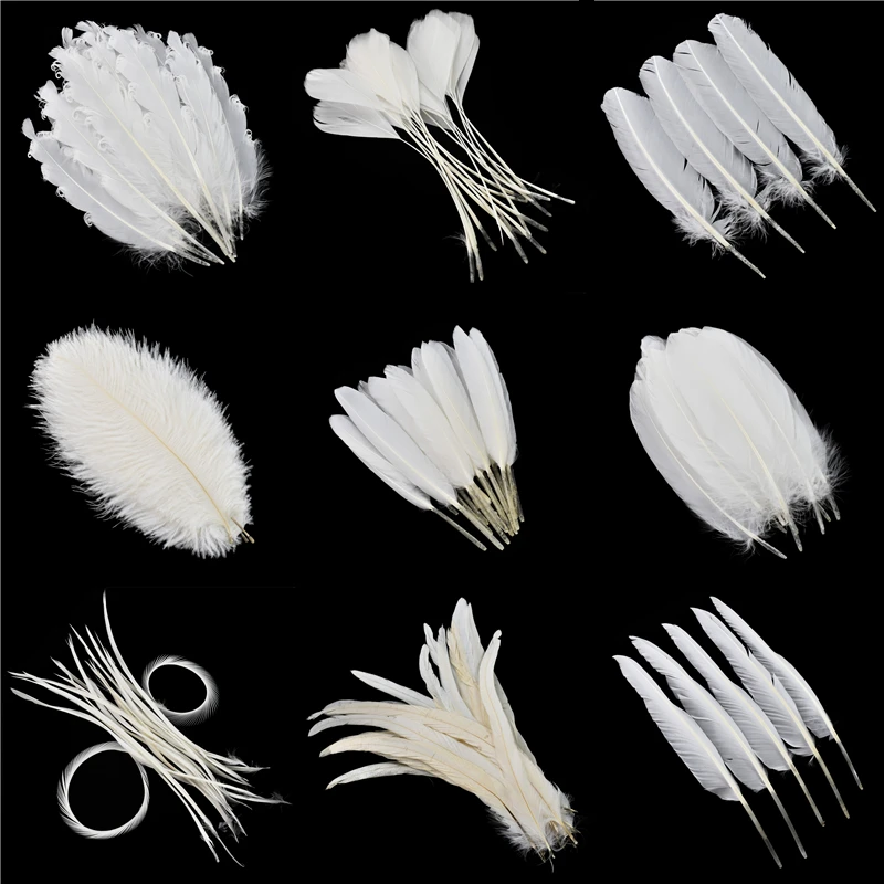 100 plumas blancas con 6 a 8 pulgadas de largo, hermosa pluma de ganso  natural bilateral, para decoración de vestidos de boda y disfraces de  fiesta