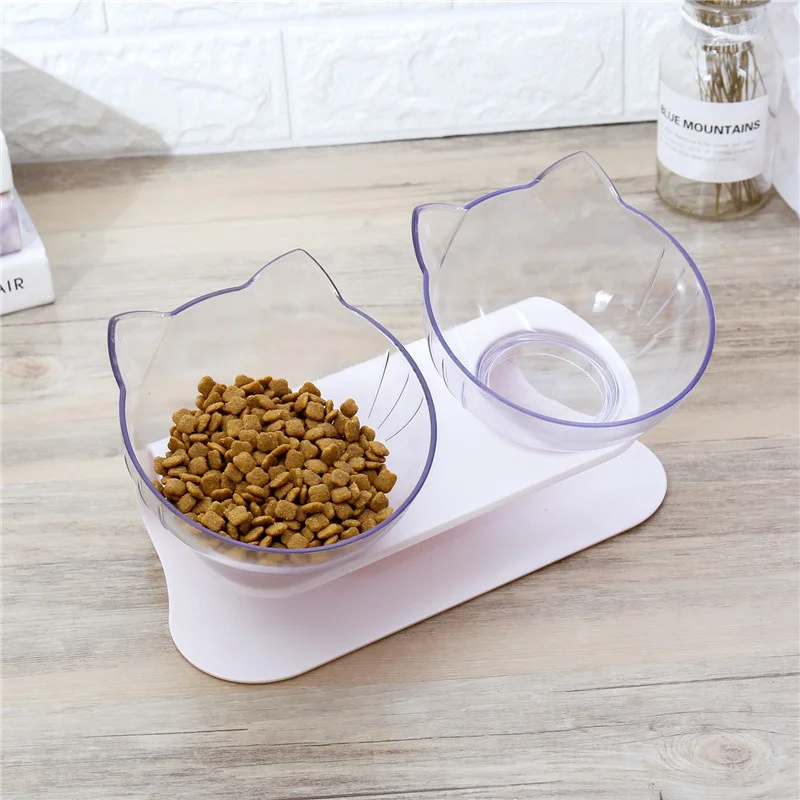Тарелка прозрачная миска двойная кошачья миска кормушка для кошек миска с подставкой для домашних животных Нескользящая защита шейки