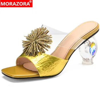 

MORAZORA 2020 hot sale genuine leather shoes women slipper tassel pvc transparent fashion party shoes ladies summer slipper