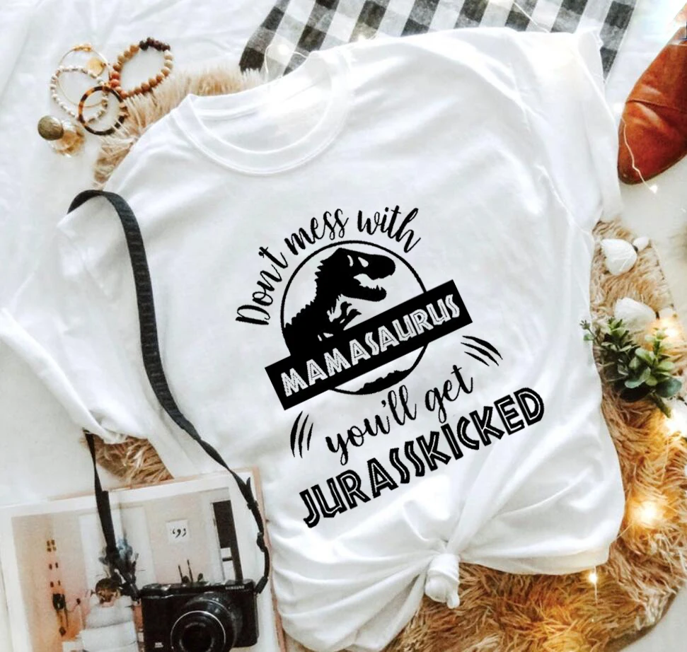 Don't mess with Mamasaurus T-shir Funny Dinosaur Birthday shirts women casual grunge aesthetic tshirt 100%cotton tee art tops | Женская