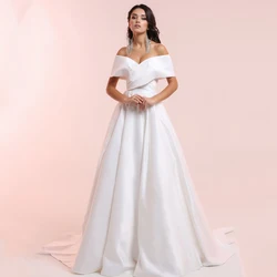 Love Strapless Off-The-Shoulder Wedding Dresses A Line High Quality Satin White Bridal Gowns Pleat Plus Size Dress платье 2022