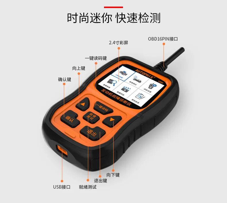 OBD2 автомобильный диагностический тестер OBD туристический компьютер универсальный декодер код неисправности двигателя Свет Прозрачный инструмент
