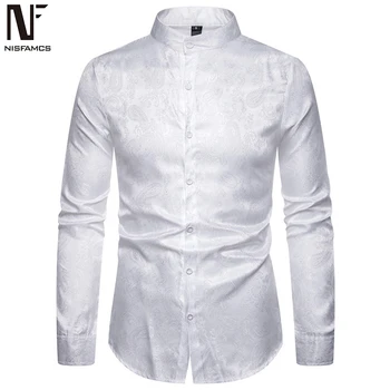 

Stand Collar Men Shirts Gentleman Social Shirt Long Sleeve High Quality Male Floral Shirts Europe Size Business Casual Clothes