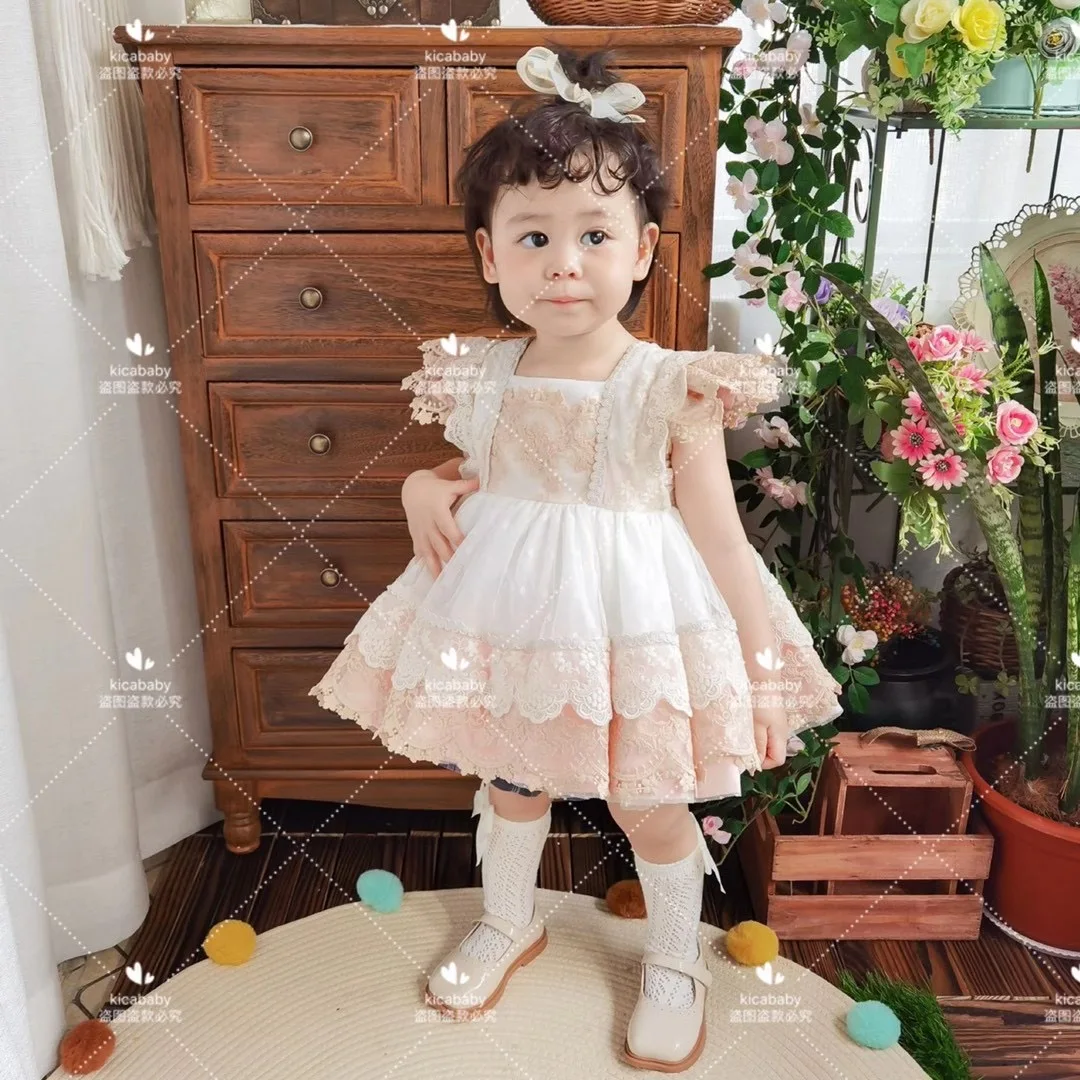 Roupas de Bebê Costura sem Mangas Verão Rendas Princesa Vestido Crianças Festa Aniversário Páscoa Eid Spaninsh Menina Lolita A181 3 High Quality Mamãe e Bebê
