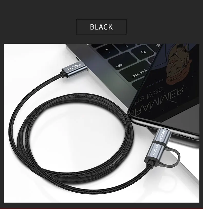 ROCK 2 в 1 USB C для освещения кабель для iPhone iPad usb type c для type-C кабель для Apple Macbook Pro USB-C кабель для быстрой зарядки