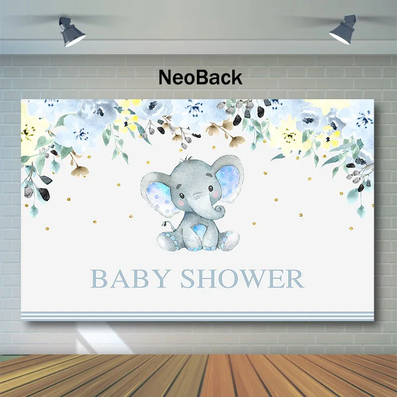 Mocsicka Blue Elephant Baby Shower Backdrop Watercolor Flower Cute Animal Background Boy Baby Shower Party Photography Backdrops Background Aliexpress