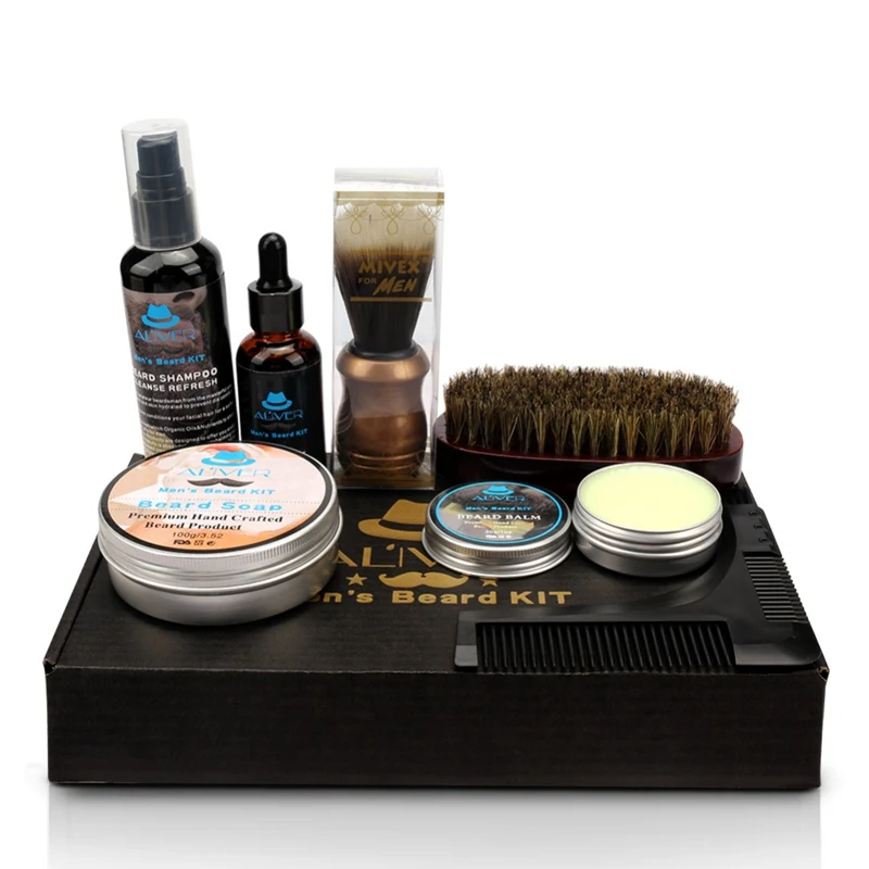 Kit para Homem Barba Grooming Profissional Aparamento Conjunto 2020 Quente Cuidados Presente 7-em-1 Kit