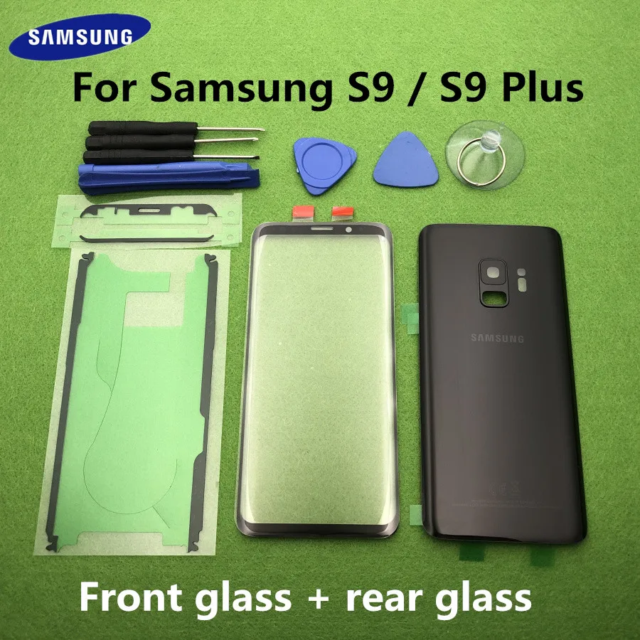 Для samsung Galaxy S9 G960 SM-G960F S9 Plus G965 G965F передняя стеклянная линза S9 задняя крышка аккумулятора задняя крышка корпуса+ Инструменты