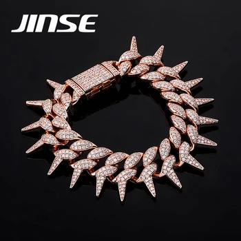 

JINSE Men's Spiked Cuban Bracelet AAA Cubic Zirconia Iced Out Cuban Bracelet Hip Hop Fashion Jewelry