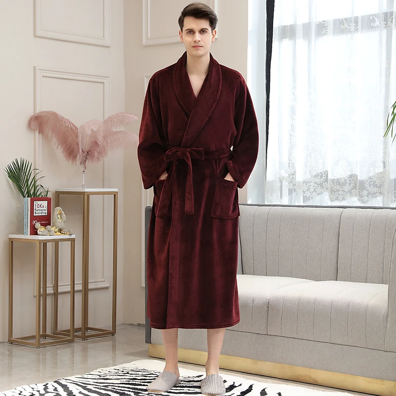 COZEDRESING Women Winter Plaid Plus Size Long Flannel Bathrobe 40-130KG Warm Bath Robe Cozy Kimono Robes