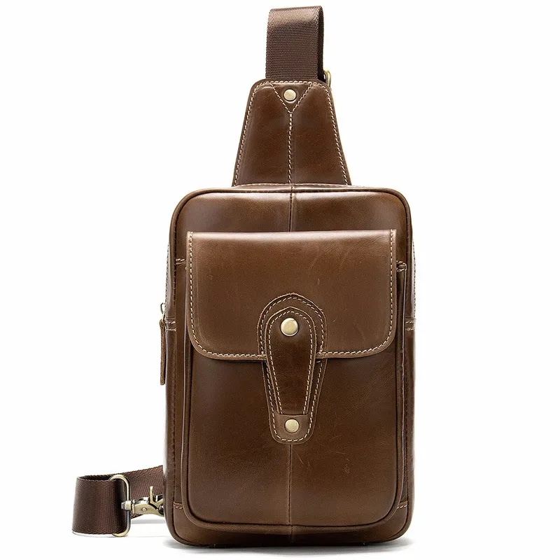 Men's Genuine Leather Chest Bag 2020 New Simple Retro Multifunctional Shoulder Bags |