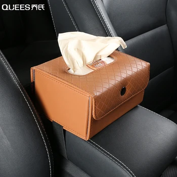 

QUEES Family Car Dual-purpose Tissue Box Leather Hanging Sun Visor Seat Back Dashboard Tissue Box Car Interior Accessories