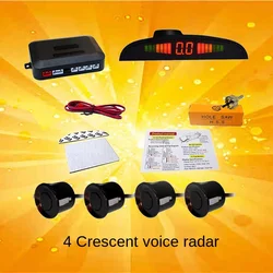 Radar de marcha atrás con voz de 4 media luna para coche, LED, digital, recordatorio de distancia de marcha atrás, sensor de aparcamiento