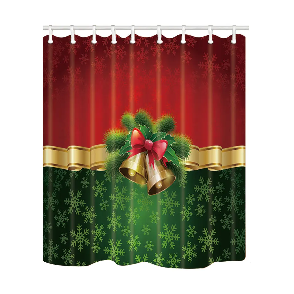 

Bathroom Shower Curtains Christmas Bell Polyester Bath Screens Home Decor Waterproof Mildew Proof Bath Tub Curtains with Hooks