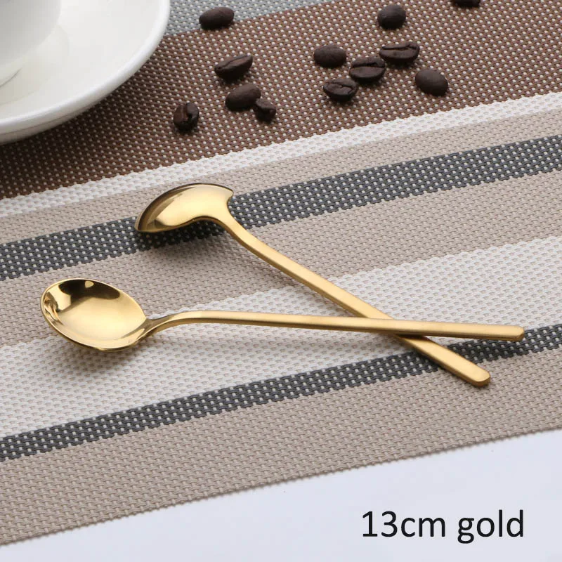 13 см/17 см kitchen tspoon Кухонные гаджеты кофейная ложка круглая форма кружка чашки аксессуары столовая посуда мешалки из нержавеющей стали - Color: 13cm gold
