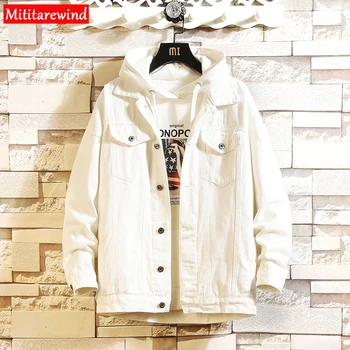 

Japanese Streetwear Denim Jackets Men Casual Solid Color Single Breasted Jeans Jacket Plus Size M-5XL Korean Style Jeans Coat