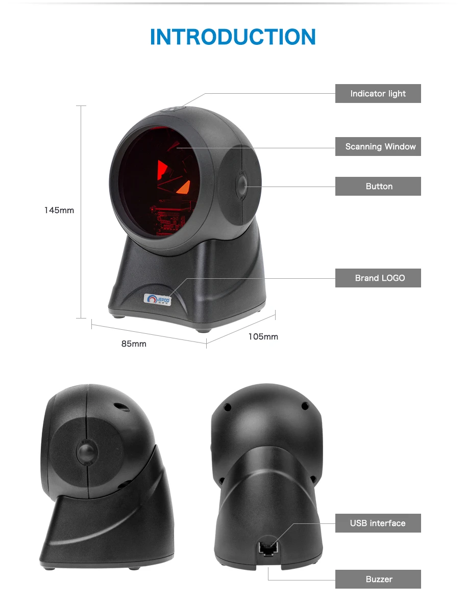 JEPOD JP-OM6 1D и 2D проводной Всенаправленный сканер штрих-кодов plug and play handfree высокоскоростной sanner для супермаркета OM6