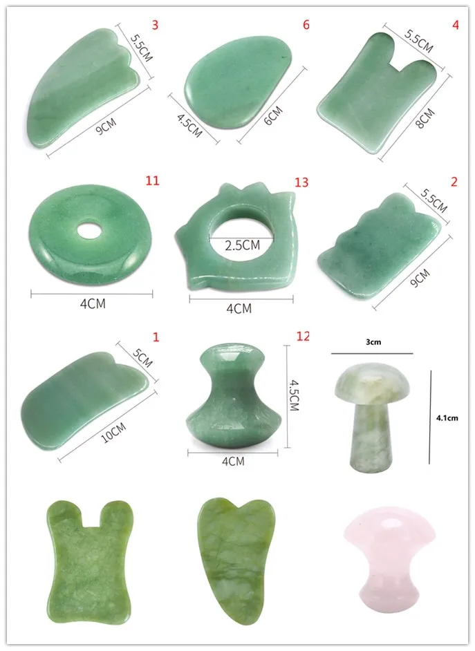 12 Styles Natural Jade Stone Guasha Massage Tool SPA Therapy GuaSha Massager  GuaSha Tools For Body Healthcare