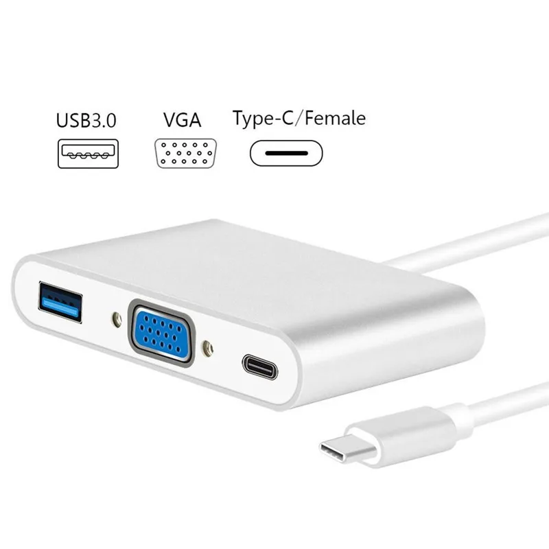 silver Basix type C концентратор для VGA адаптер Usb C концентратор USB 3,0 разветвитель USB-C конвертер для зарядки HaB Кабель-адаптер для Macbook USB-C концентратор - Цвет: silver