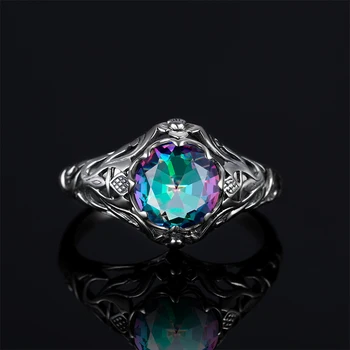 

Sterling Silver Ring For Women Mysterious Rainbow Topaz Gemstone Ring Original Handmade Gothic Jewelry Christmas Party Gifts Hot