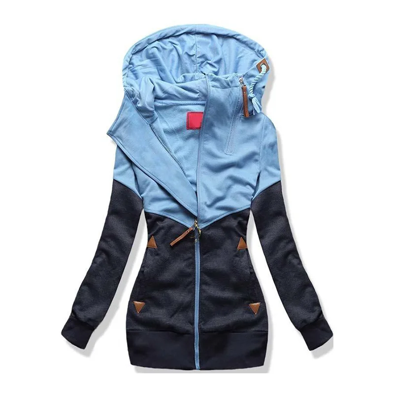 

Oversize Double Hooded Sweatshirt Women Long Sleeve Autumn Spring Coat Patchwork Pocket Zipper Hoodie Plus size 3XL 4XL 5XL