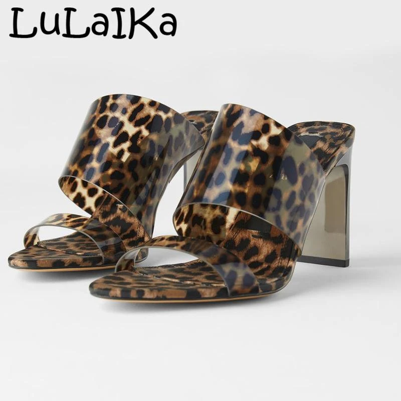 leopard print heeled mules