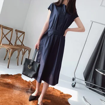 

2020 New Women Tank Shirt Dress Sleeveless Spring Summer Turn-down Collar Slim Office Ladies Retro Midi Dress With Sashes
