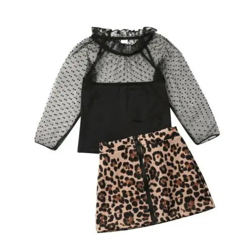 От 1 до 6 лет, Модные леопардовые для малышей и девочек, одежда с принтом, кружевные топы с оборками, футболка, юбка, спортивный костюм