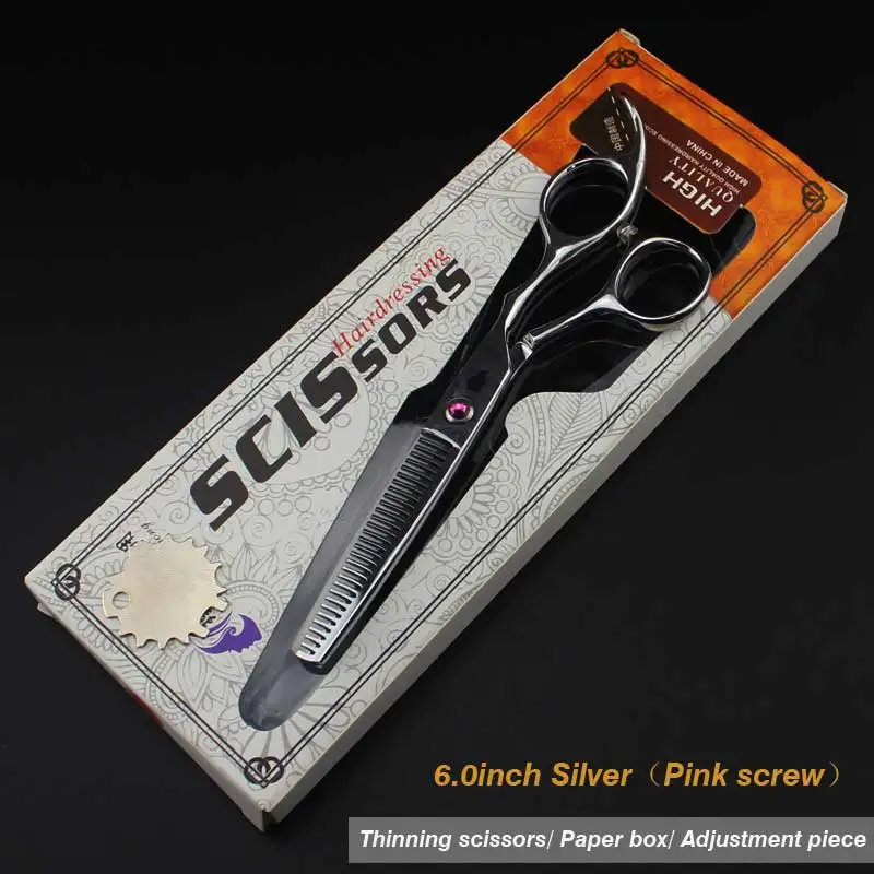 Silver-Pink Thinning Новые Профессиональные Парикмахерские ножницы для стрижки волос, набор парикмахерских ножниц, высококачественные парикмахерские ножницы, 6,0 дюймов, разные цвета - Цвет: Silver-Pink Thinning
