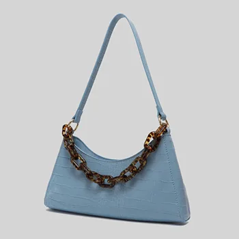 

[BXX] Crocodile Pattern PU Leather Shoulder Bags For Women 2020 Acrylic Chain Design Handbags and Purses Lady Travel Bag HN642